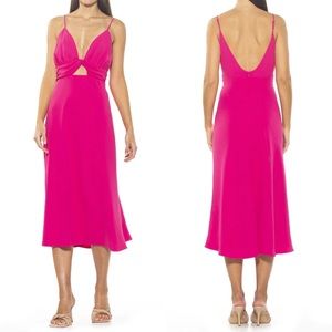 Alexia Admor Camila Dress Summer Wedding Midi Sun Cocktail Cutout Hot Pink